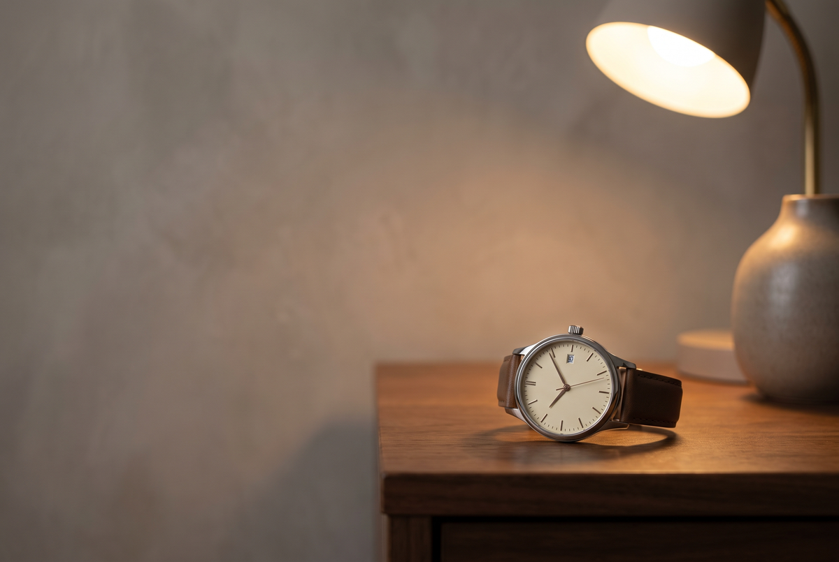 Réglage de la date d'une montre automatique le soir, couronne tirée