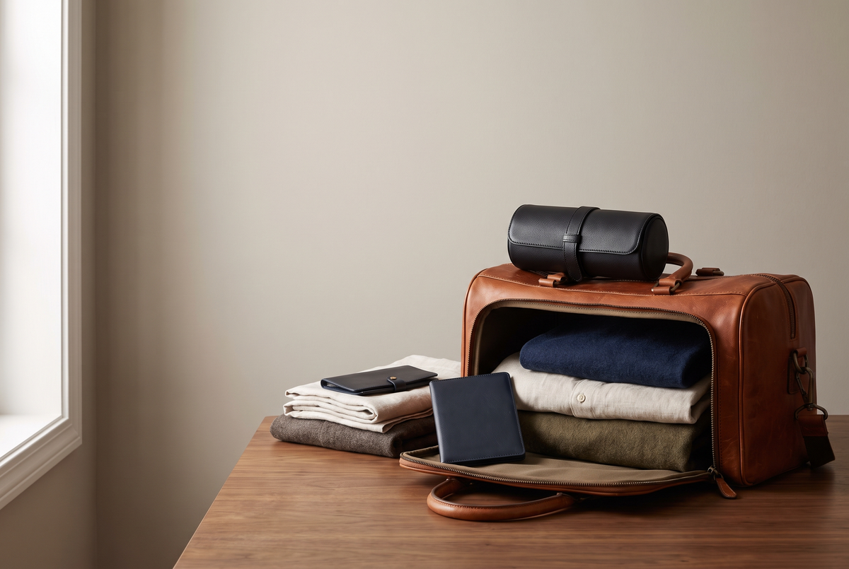 Étui de voyage pour montres dans un bagage cabine avec passeport