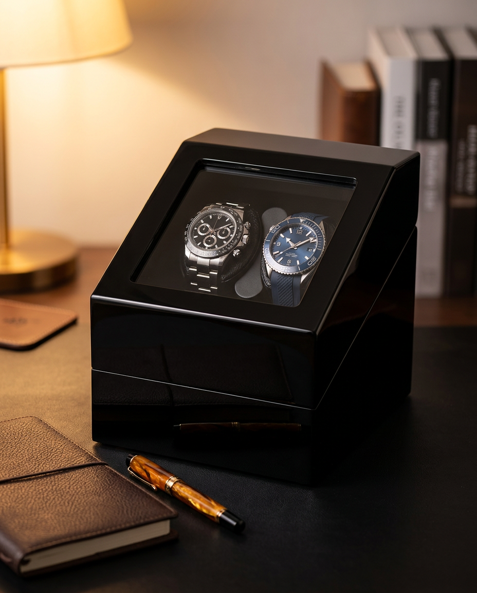 Remontoir Hélios 2 montres fermé sur un bureau