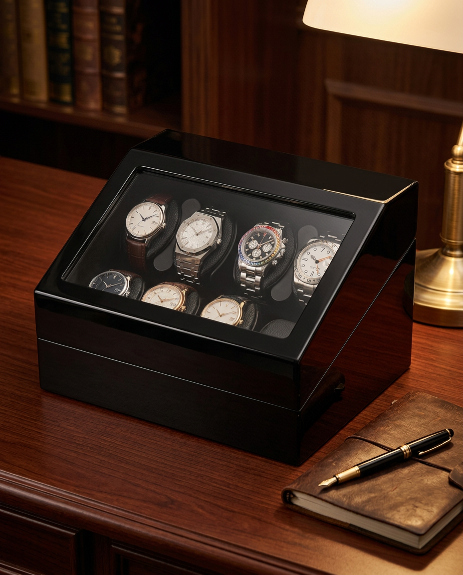 Remontoir Hélios 4 montres fermé sur un bureau