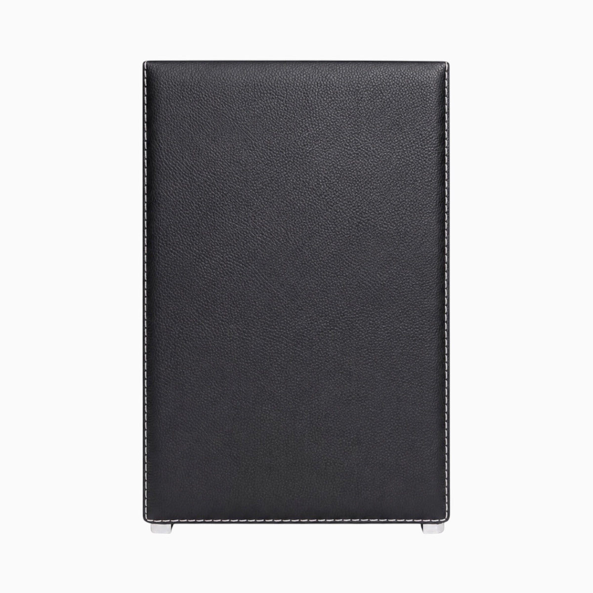 Remontoir Andromède 4 montres noir texturé, surpiqûres blanches, vue de face — Maison Orvian