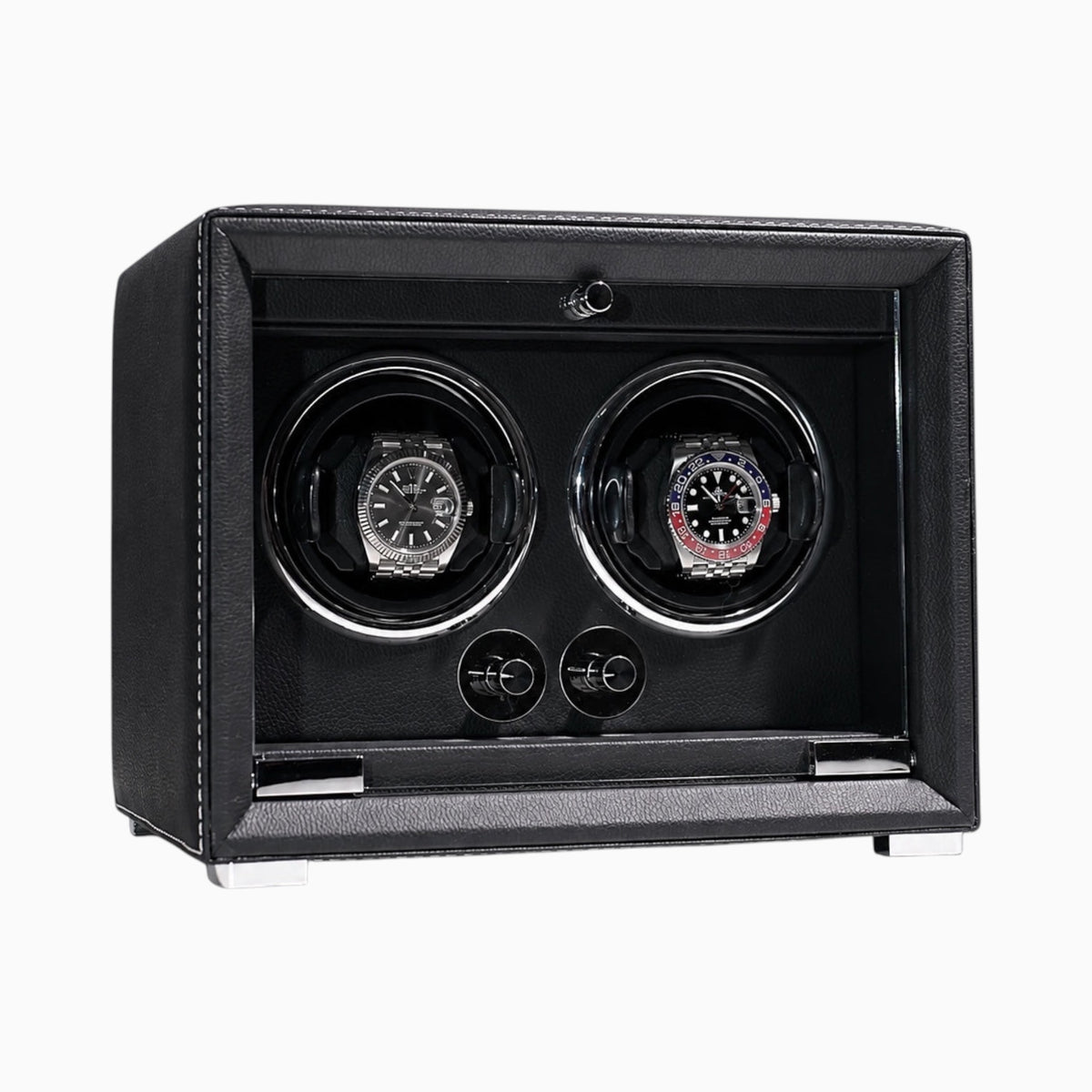 Remontoir Andromède 2 montres en cuir noir, programmes de rotation réglables — Maison Orvian
