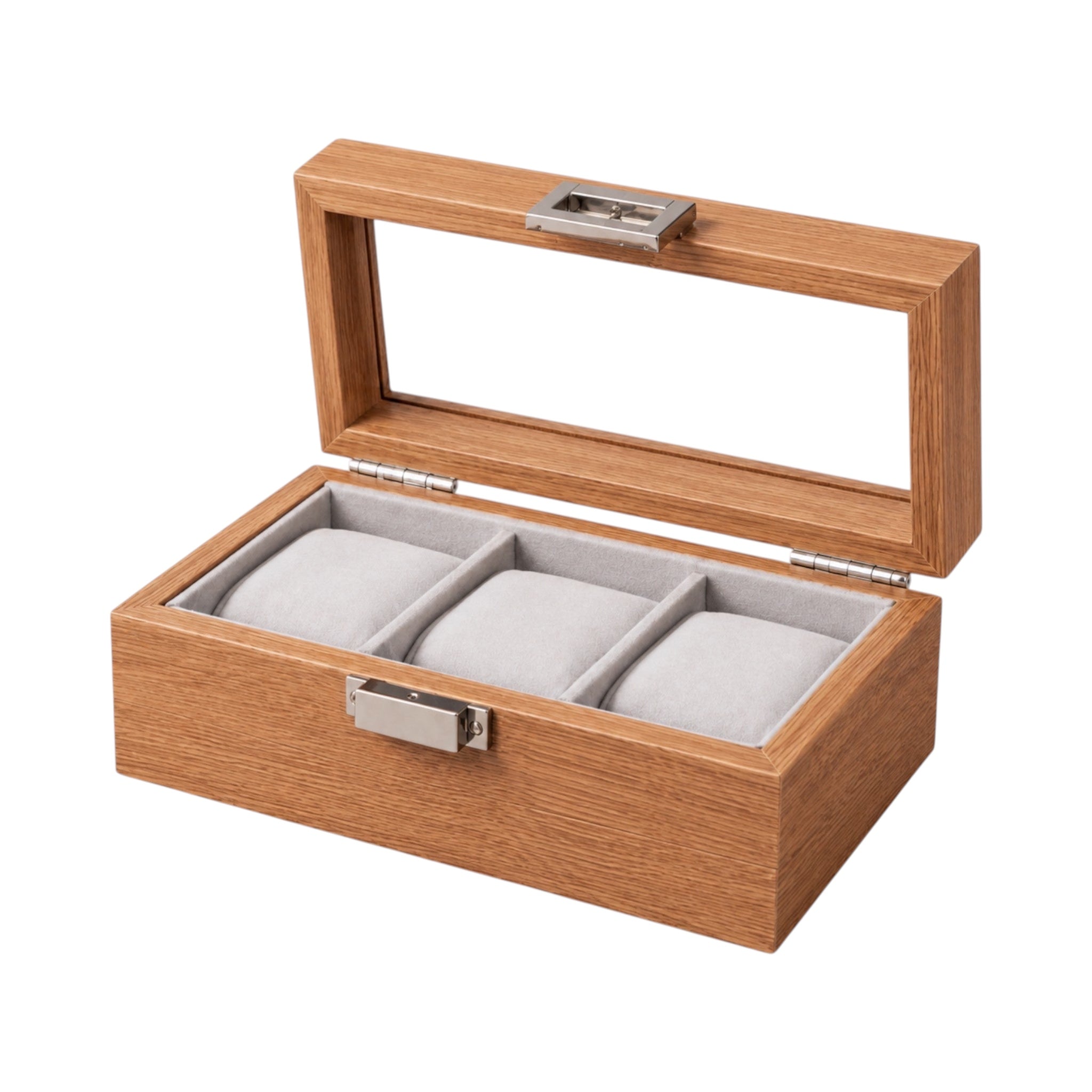 Boîte à montres Luxembourg en bambou naturel pour trois montres, couvercle vitré — Maison Orvian