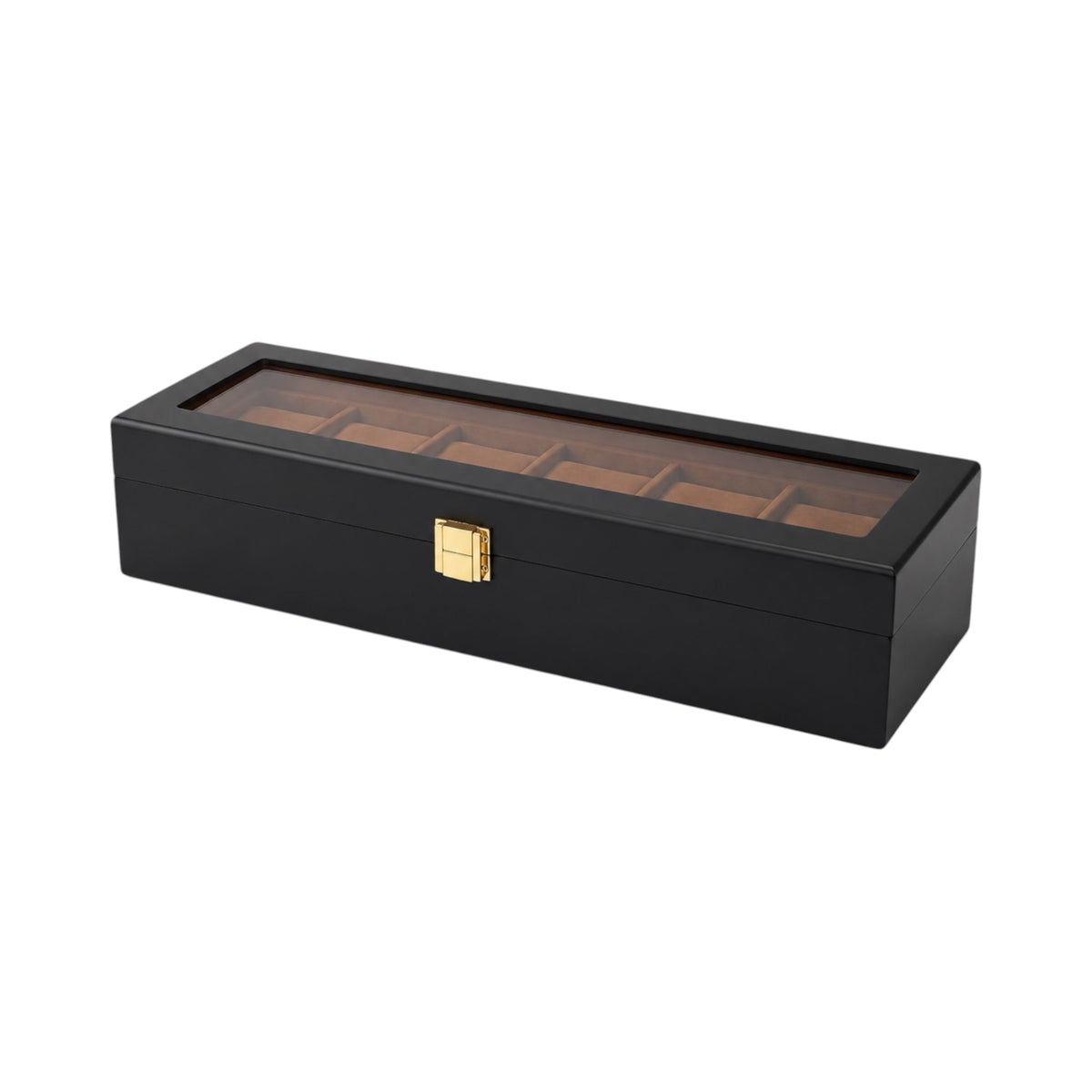 Boîte à montres Maison Orvian Vendôme en bois noir avec couvercle en verre pour 6 montres et intérieur en daim