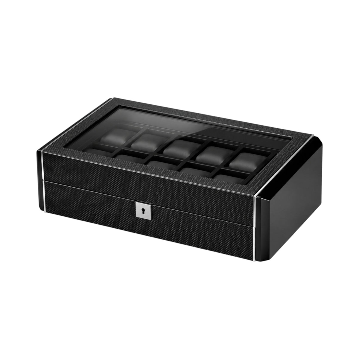 Boîte à montres Trocadéro douze montres, laque noire et serrure métallique — Maison Orvian