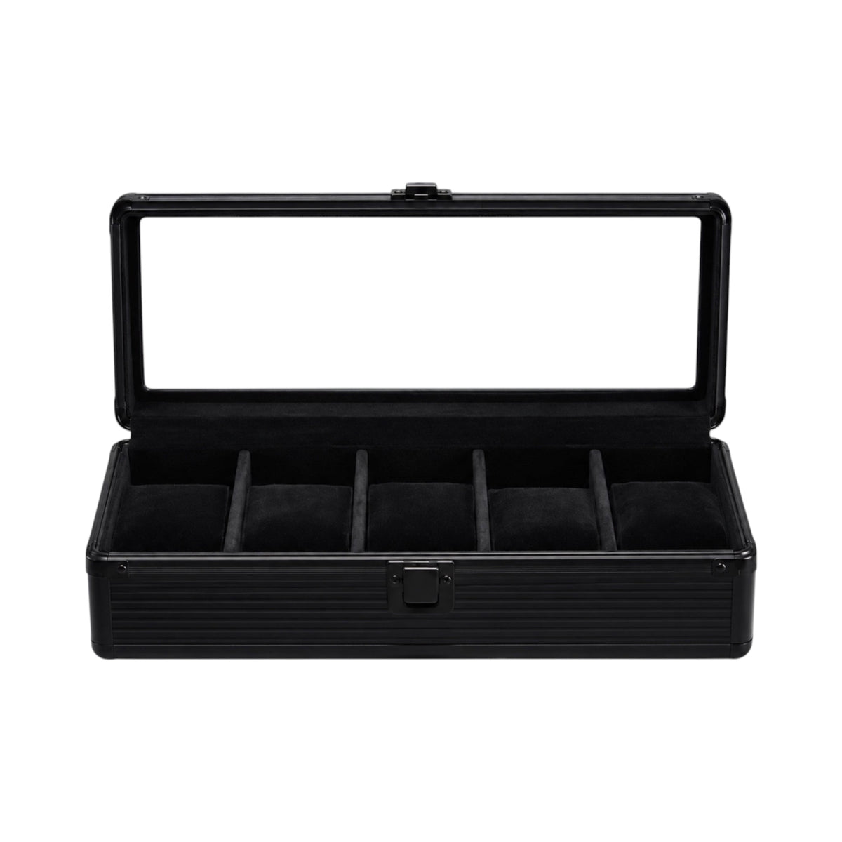Boîte à montres Maison Orvian Madeleine noire pour 5 montres avec couvercle vitré et coussins de rangement