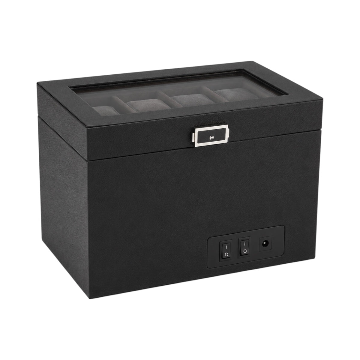 Coffret remontoir Maison Orvian pour 10 montres en cuir noir avec couvercle vitré et moteur silencieux