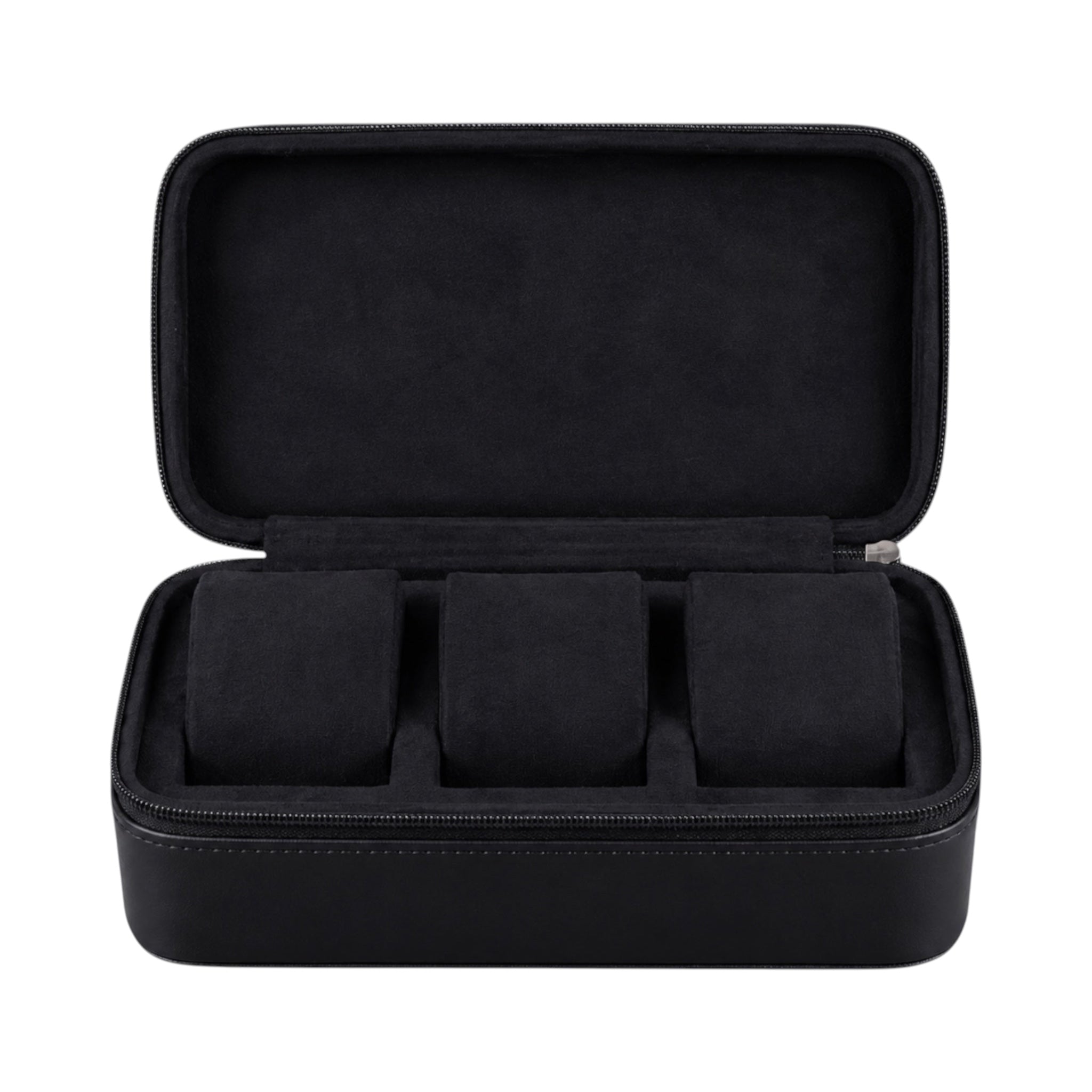 Étui de voyage Maison Orvian pour 3 montres en cuir noir avec compartiments individuels et intérieur protecteur