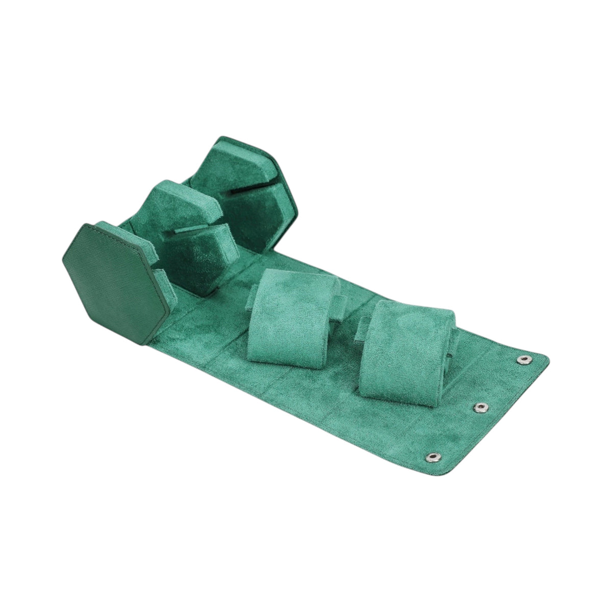 Étui Traversée, coussins porte-montre amovibles en daim vert — Maison Orvian