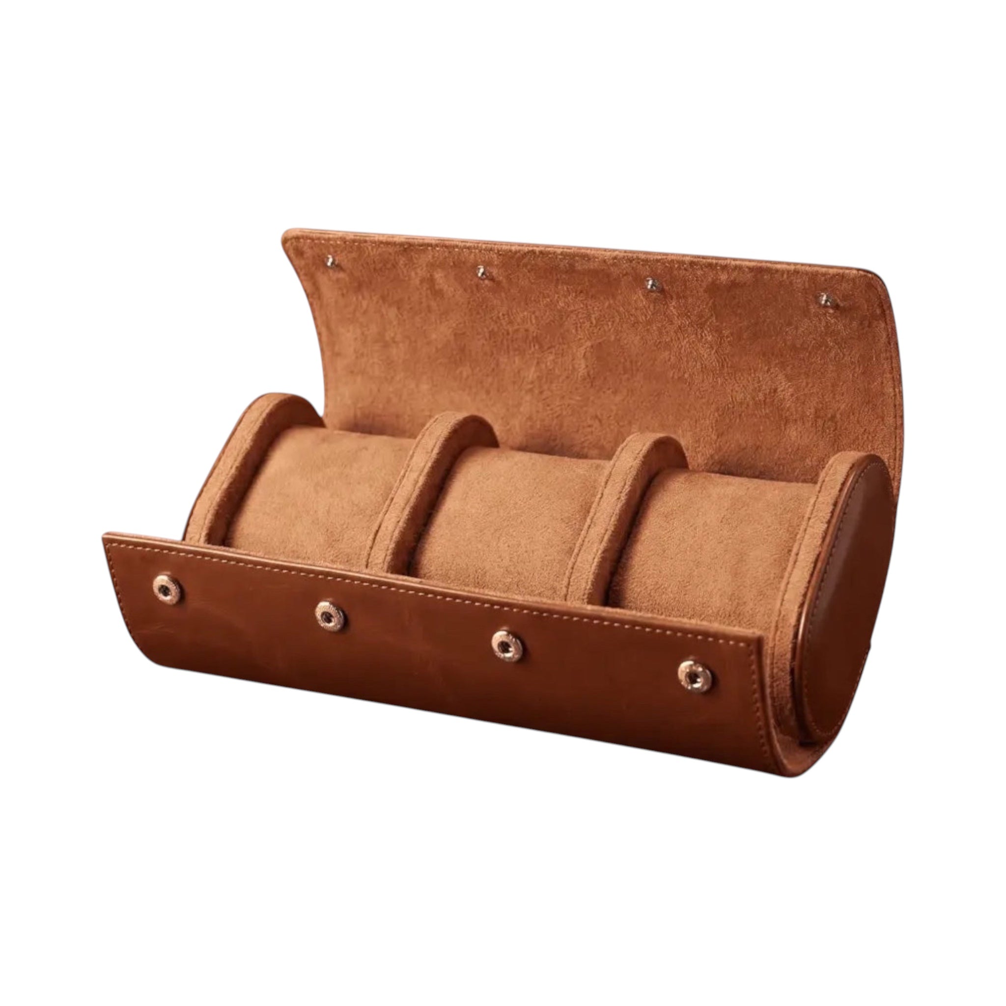 Étui de voyage Maison Orvian pour 3 montres en similicuir marron cognac avec intérieur en microfibre douce