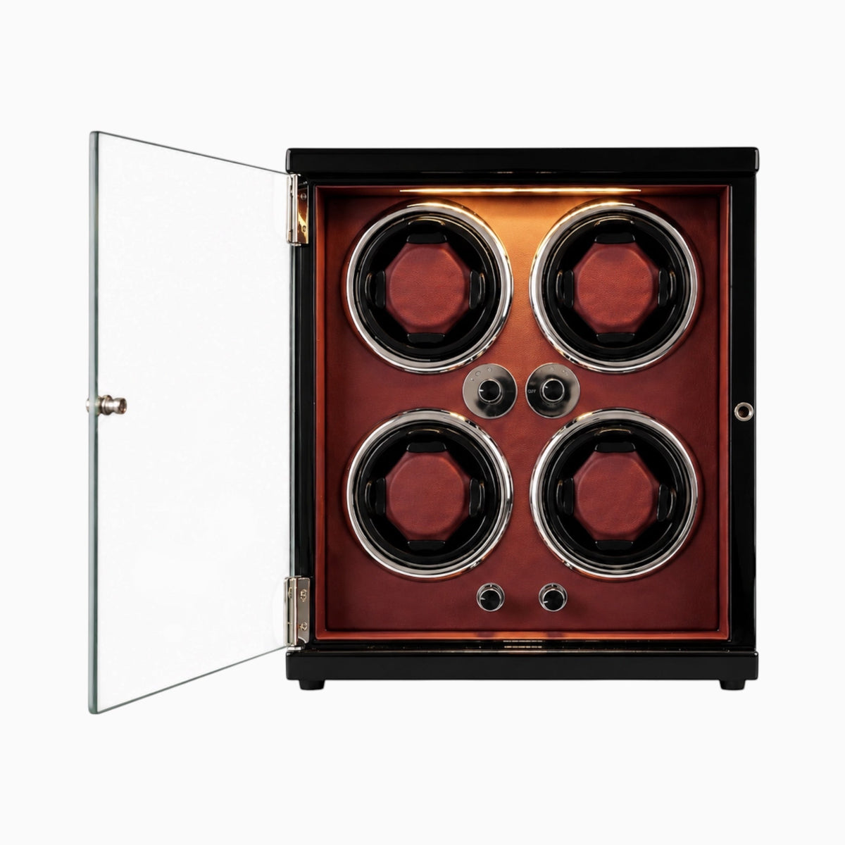 Remontoir Maison Orvian Antarès pour 4 montres automatiques en bois massif avec intérieur cuir et éclairage LED