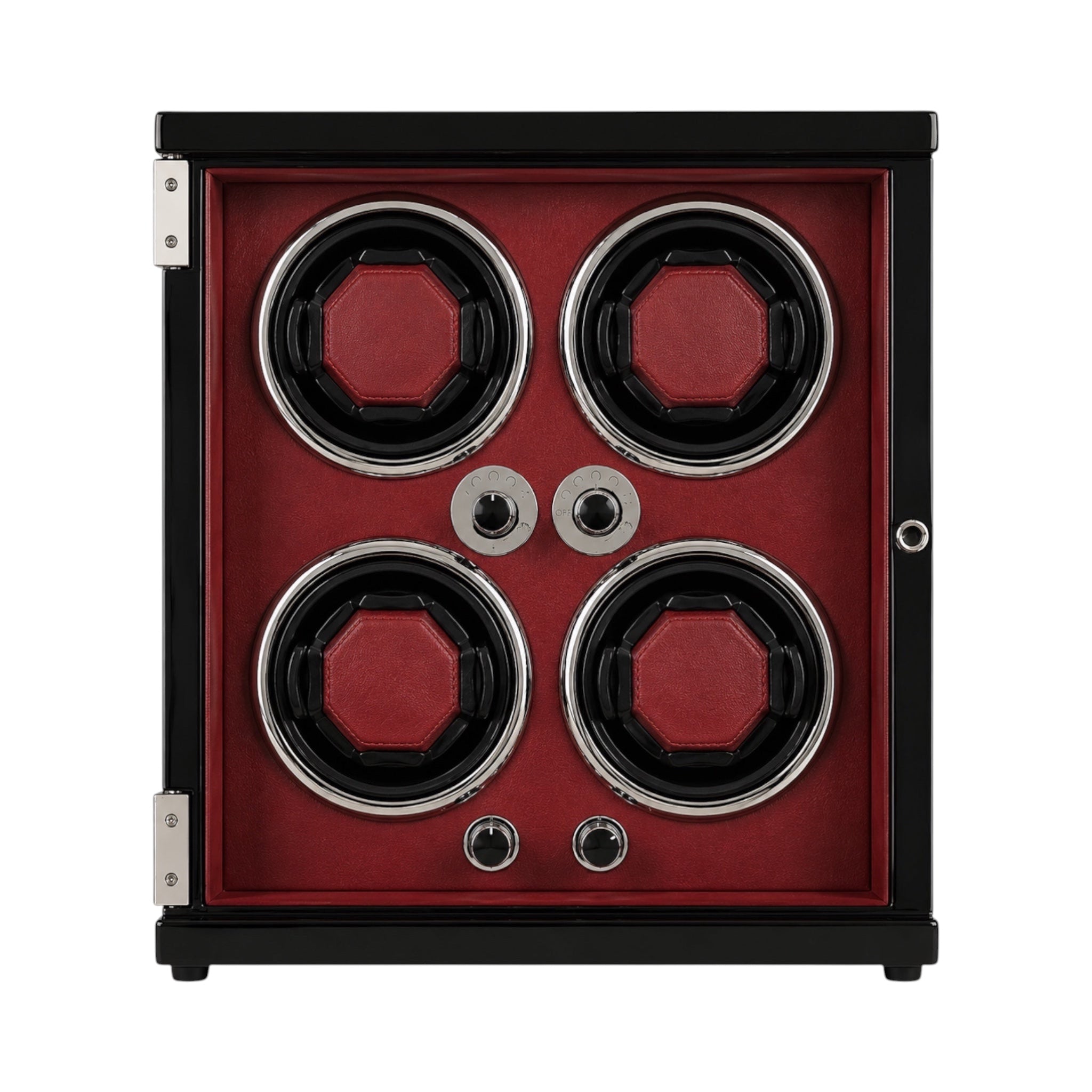 Remontoir Maison Orvian Antarès pour 4 montres automatiques en bois massif noir avec intérieur en cuir rouge
