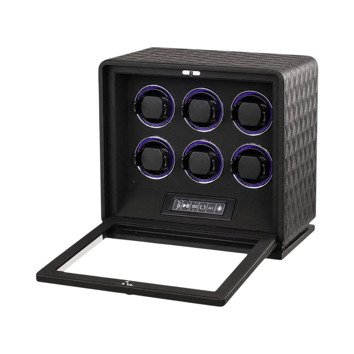 Remontoir pour 6 montres automatiques Maison Orvian en cuir noir avec éclairage LED et écran tactile