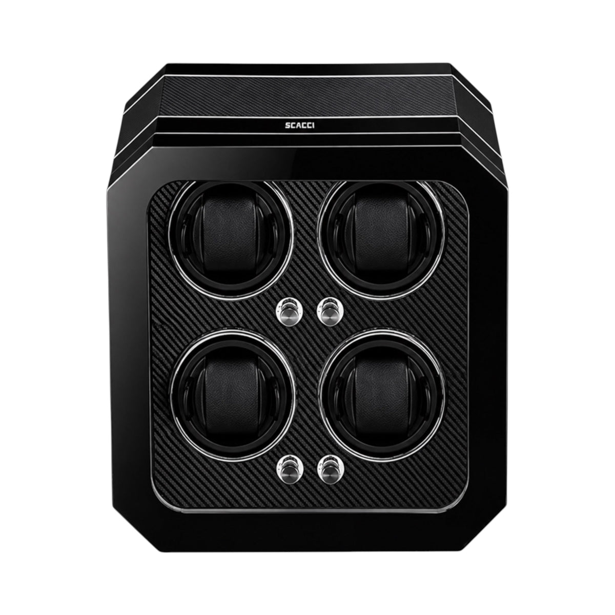 Remontoir Maison Orvian Cassiopée noir pour 4 montres automatiques avec finition laque piano et fibre de carbone