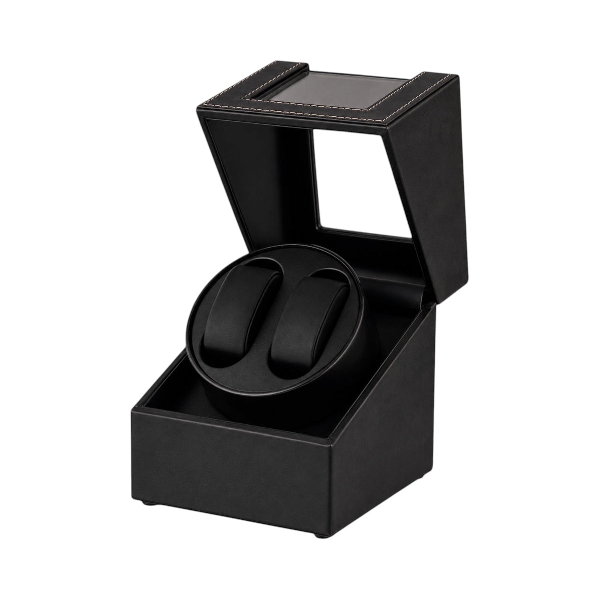 Remontoir pour 2 montres Maison Orvian en cuir PU noir carbone avec couvercle vitré et coussins amovibles