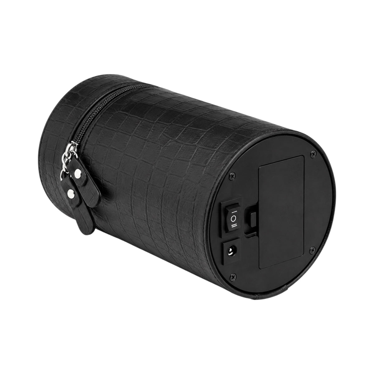Remontoir de voyage Maison Orvian Orion noir en simili cuir façon crocodile avec interrupteur et port d'alimentation