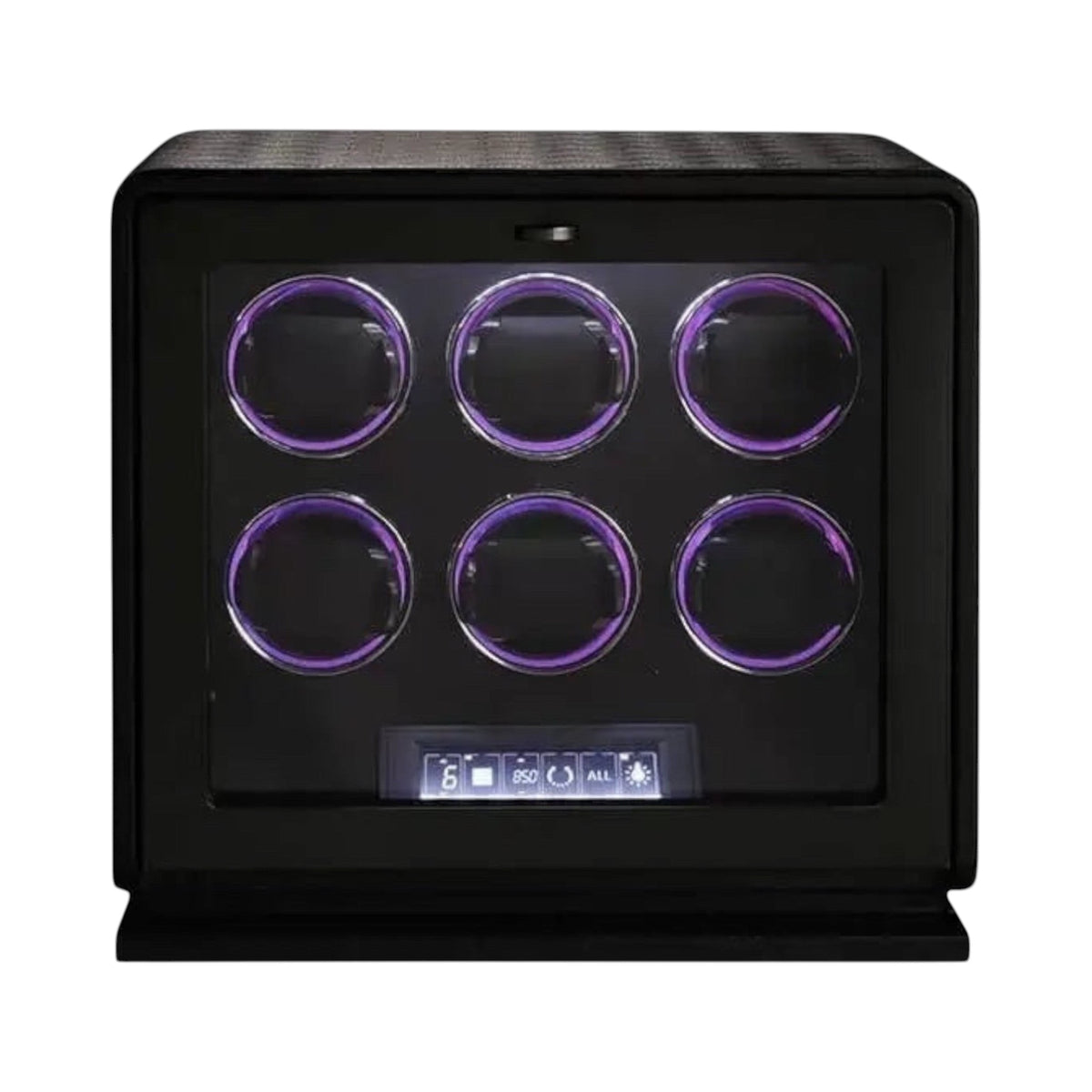 Remontoir Maison Orvian Pégase pour 6 montres automatiques en cuir noir avec écran tactile et éclairage LED violet