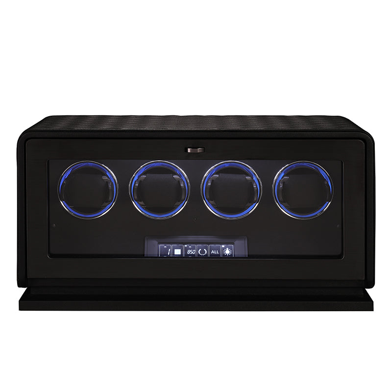 Remontoir Pégase 4 montres noir en cuir matelassé – Maison Orvian