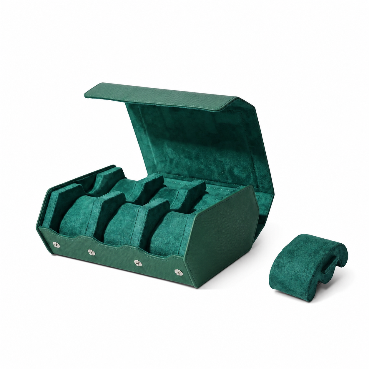Étui Traversée six montres ouvert, coussin porte-montre amovible retiré — Maison Orvian