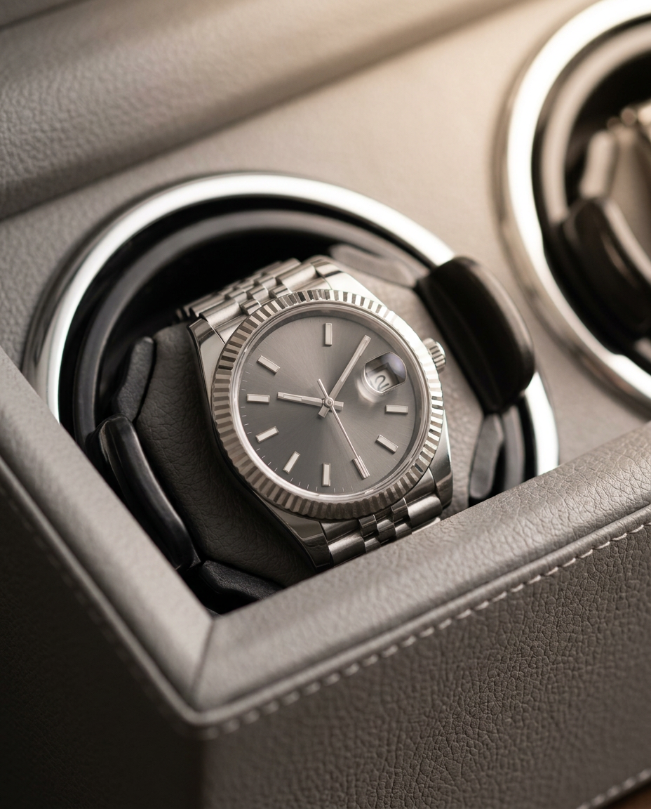 Montre automatique à date dans le remontoir Andromède