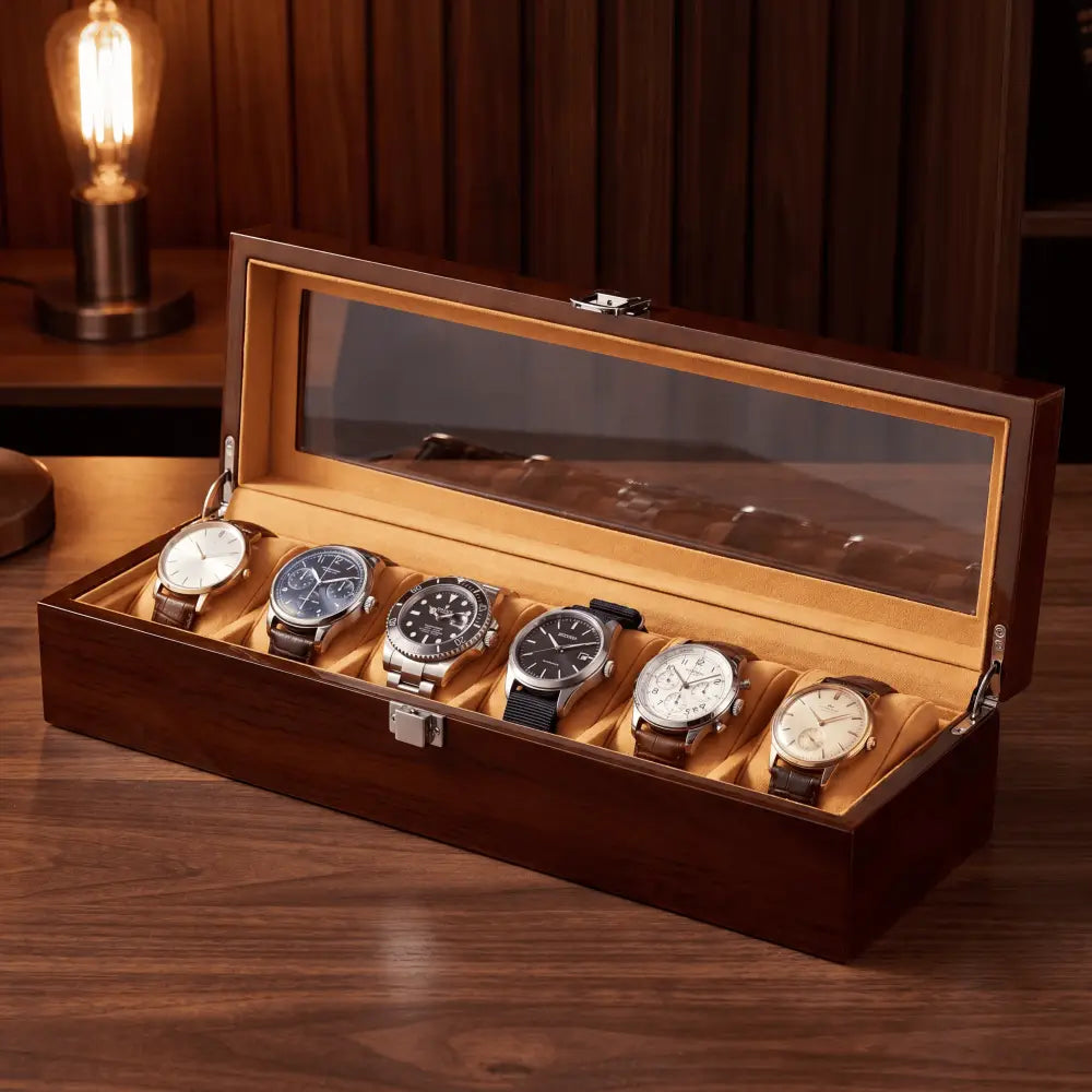 Boîte à montres Rivoli brun 6 montres — Maison Orvian