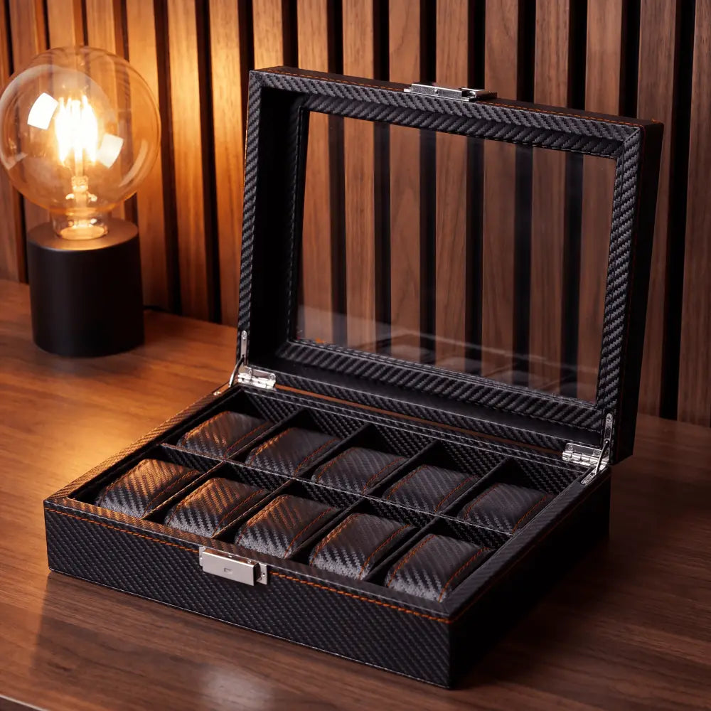 Boîte à montres Haussmann cuir noir 10 montres — Maison Orvian