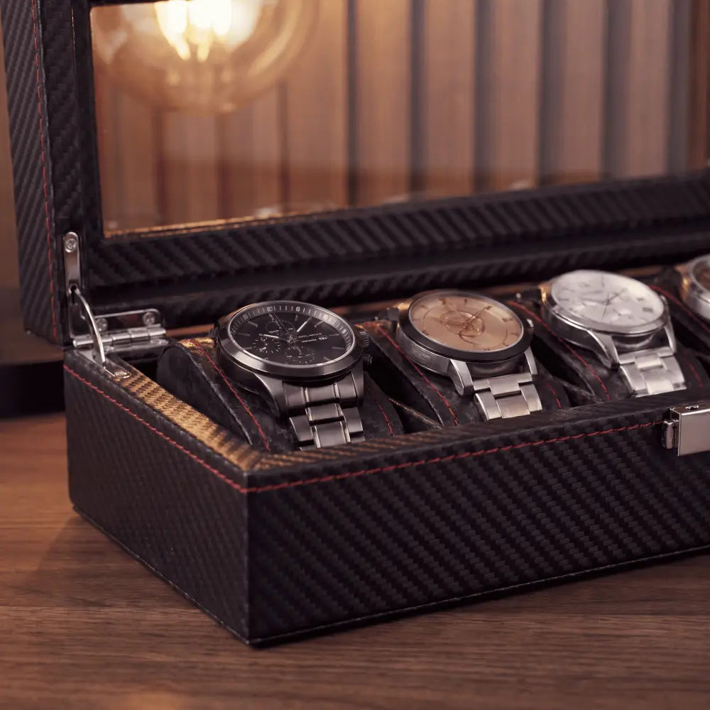 Boîte à montres Haussmann cuir noir 3 montres — Maison Orvian