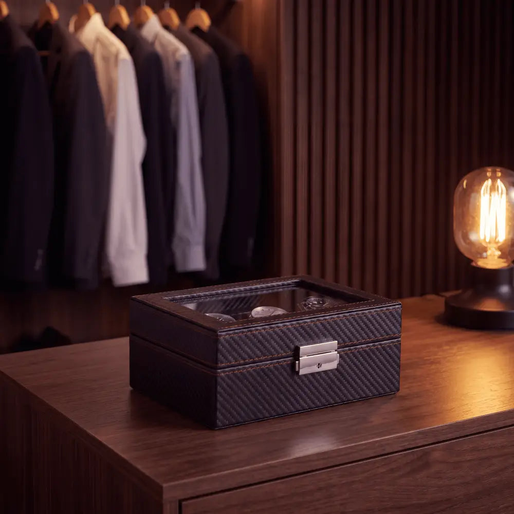 Boîte à montres Haussmann cuir noir 3 montres — Maison Orvian