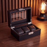 Boîte à montres Haussmann cuir noir 3 montres — Maison Orvian