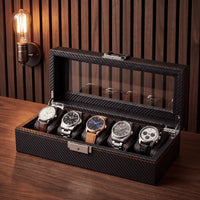 Boîte à montres Haussmann cuir noir 5 montres — Maison Orvian