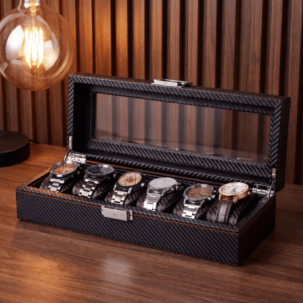 Boîte à montres Haussmann cuir noir 6 montres — Maison Orvian