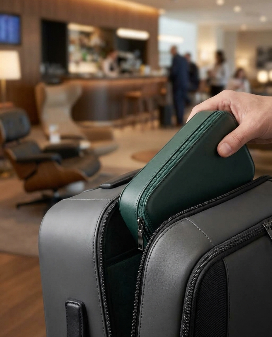 Étui Grand Tour plat glissant dans un sac cabine