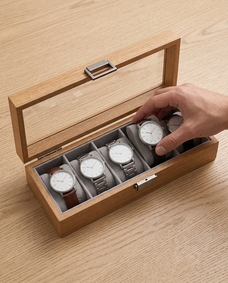 Main qui prend une montre dans la boîte Luxembourg 6