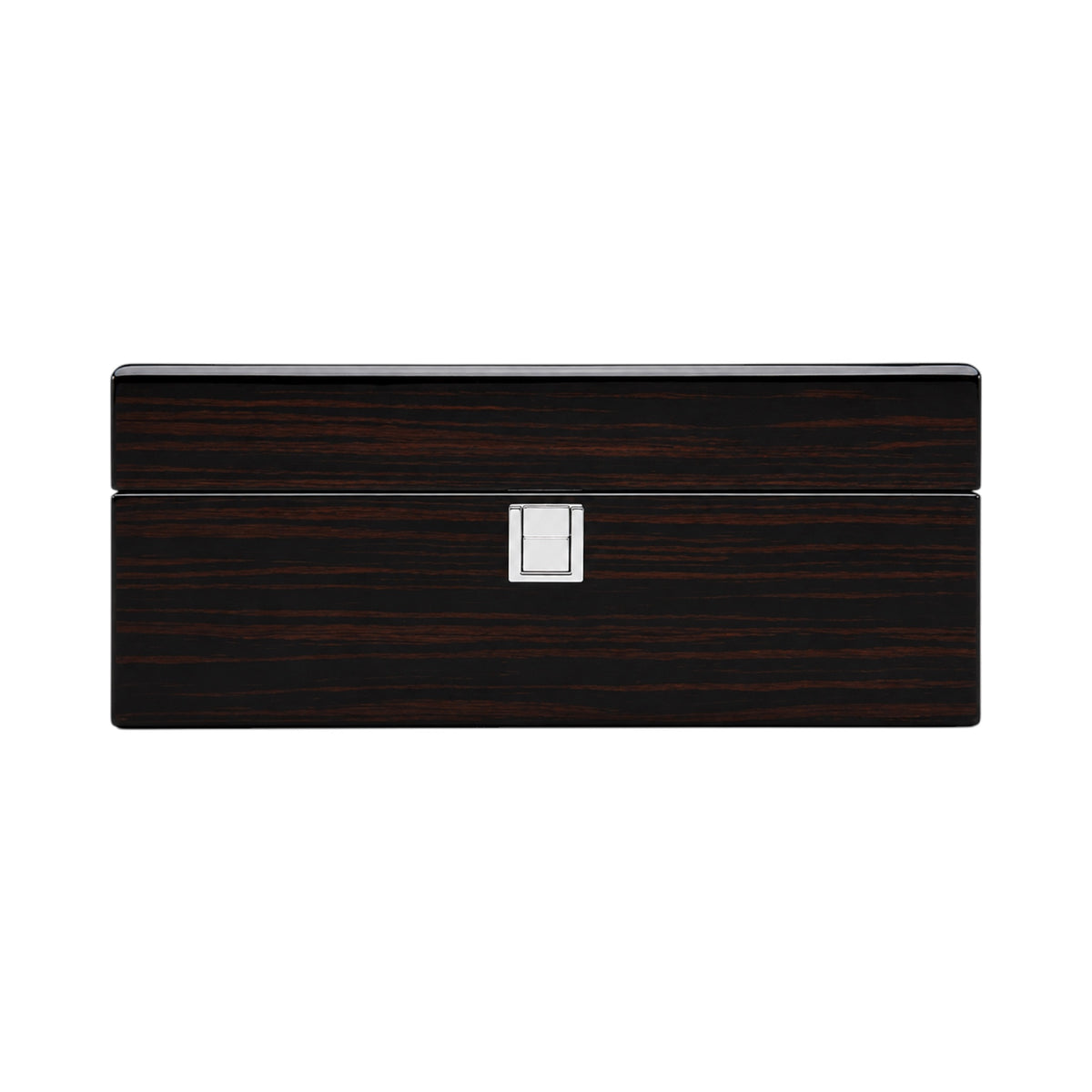Boîte à montres Maison Orvian Opéra pour 4 montres en bois avec finition laque piano noire et fermoir argenté