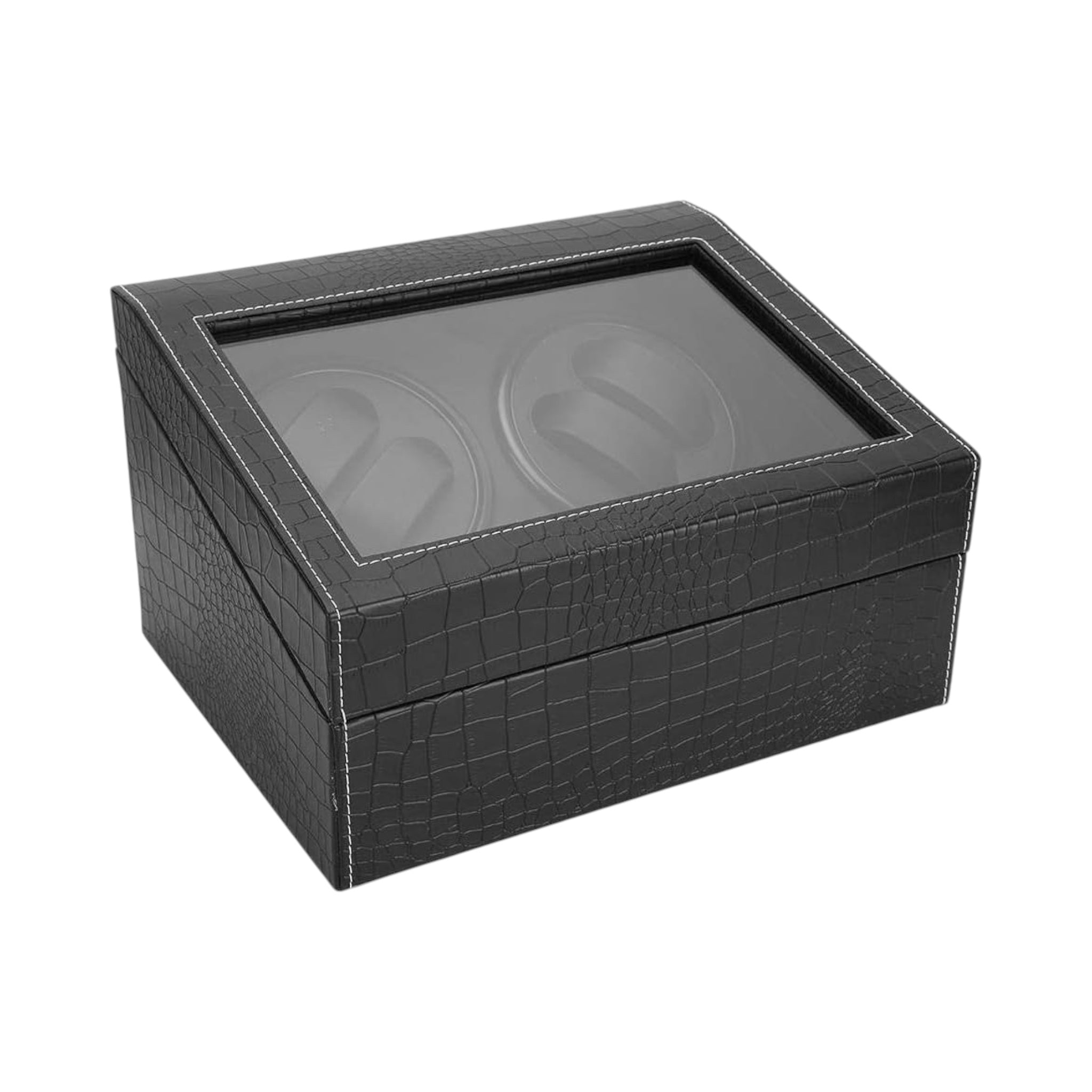 Coffret remontoir Maison Orvian Cosmos noir en simili cuir façon croco avec couvercle vitré pour 10 montres