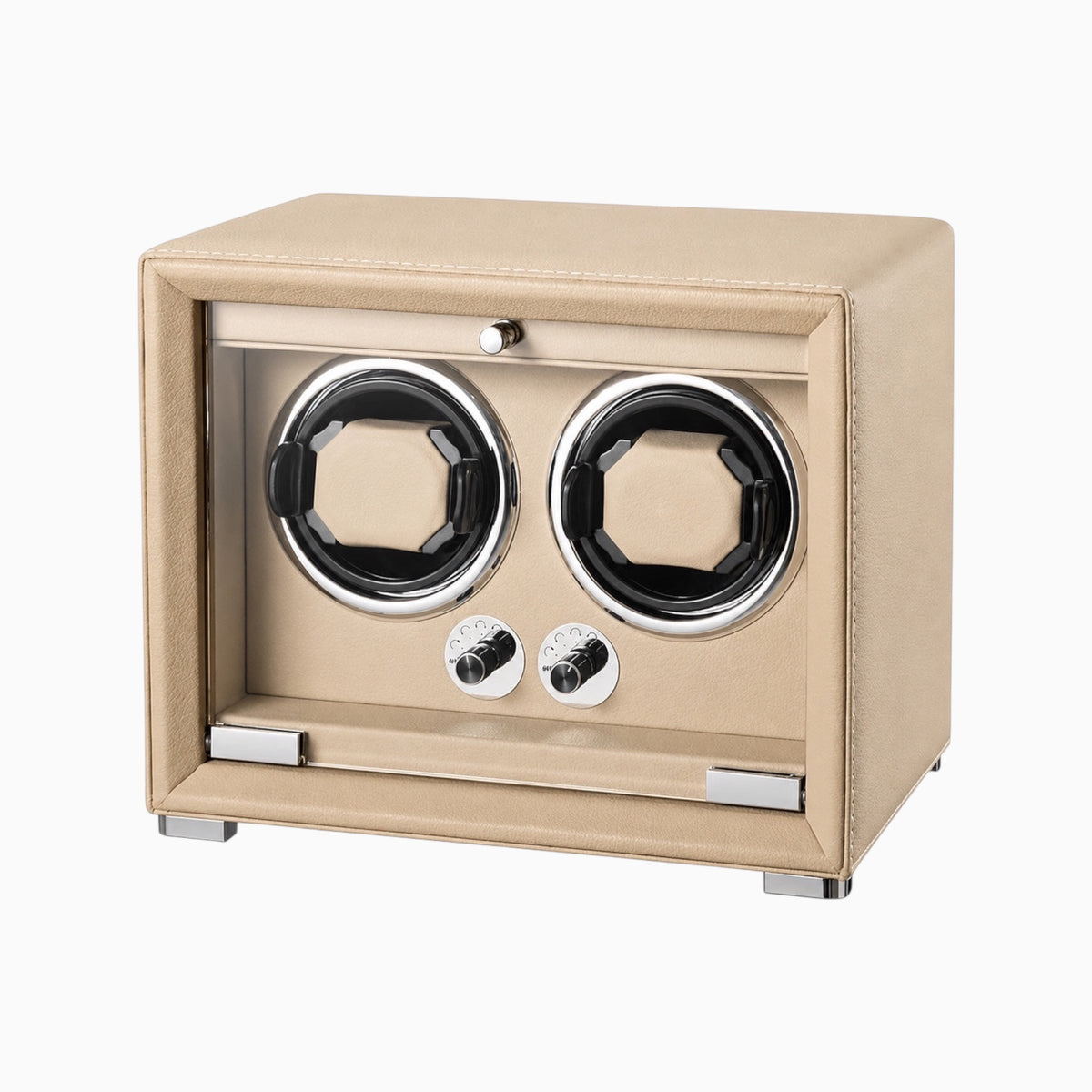 Remontoir Andromède 2 montres en cuir crème, programmes de rotation réglables — Maison Orvian
