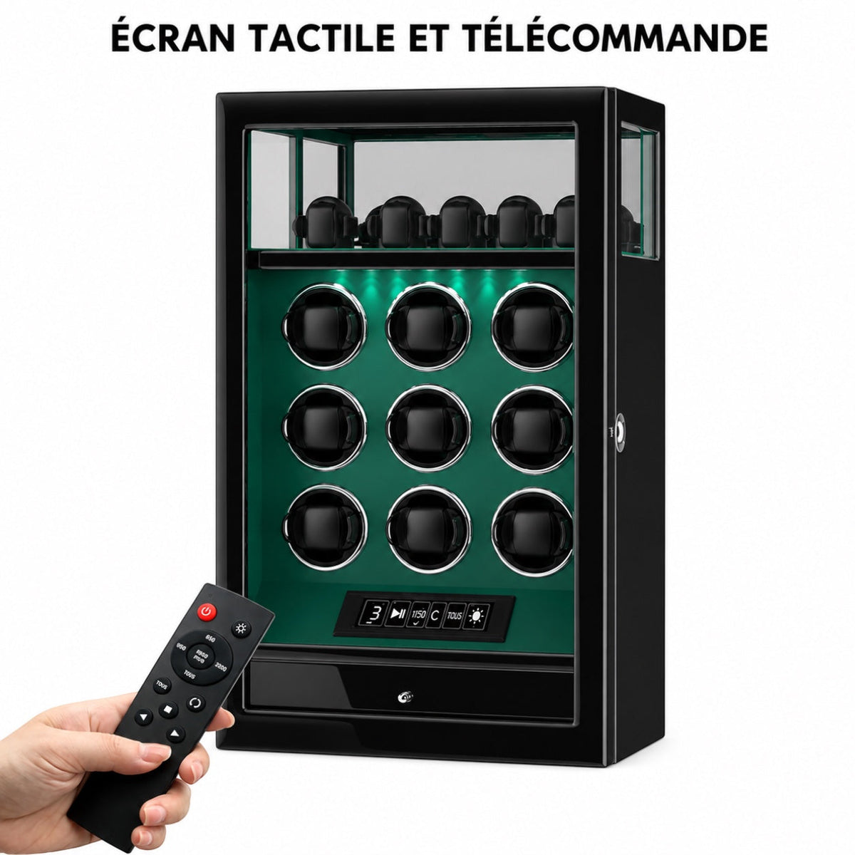 Remontoir Véga 9 montres vert, écran tactile et télécommande — Maison Orvian