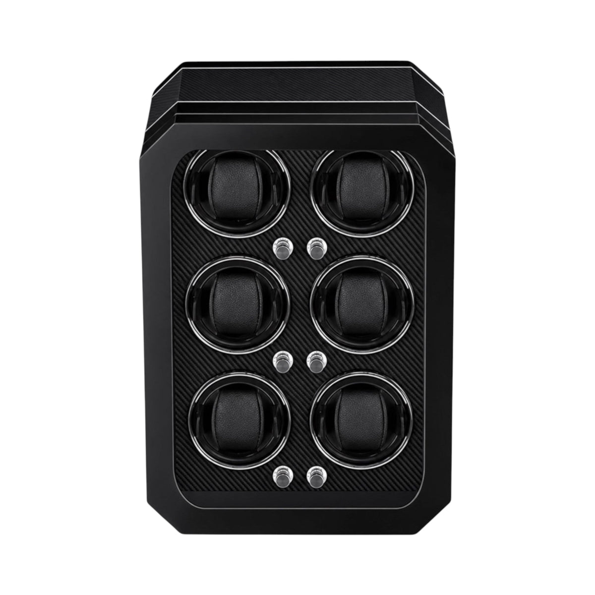 Remontoir pour 6 montres Maison Orvian Cassiopée en bois noir laqué avec finition fibre de carbone et éclairage LED