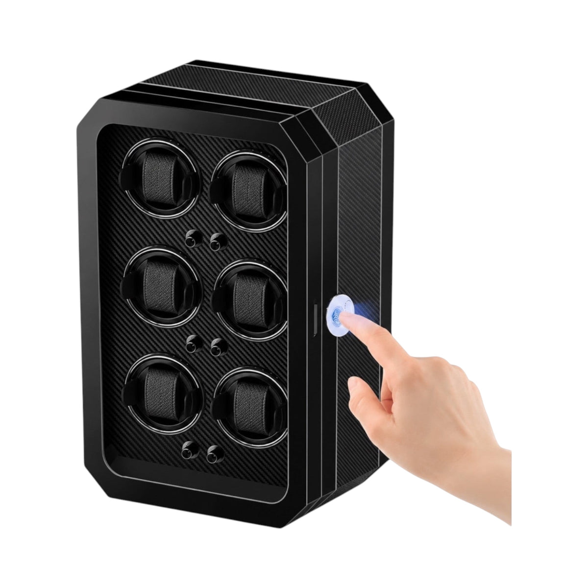 Remontoir Maison Orvian Cassiopée noir pour 6 montres automatiques avec finition laque piano et éclairage LED