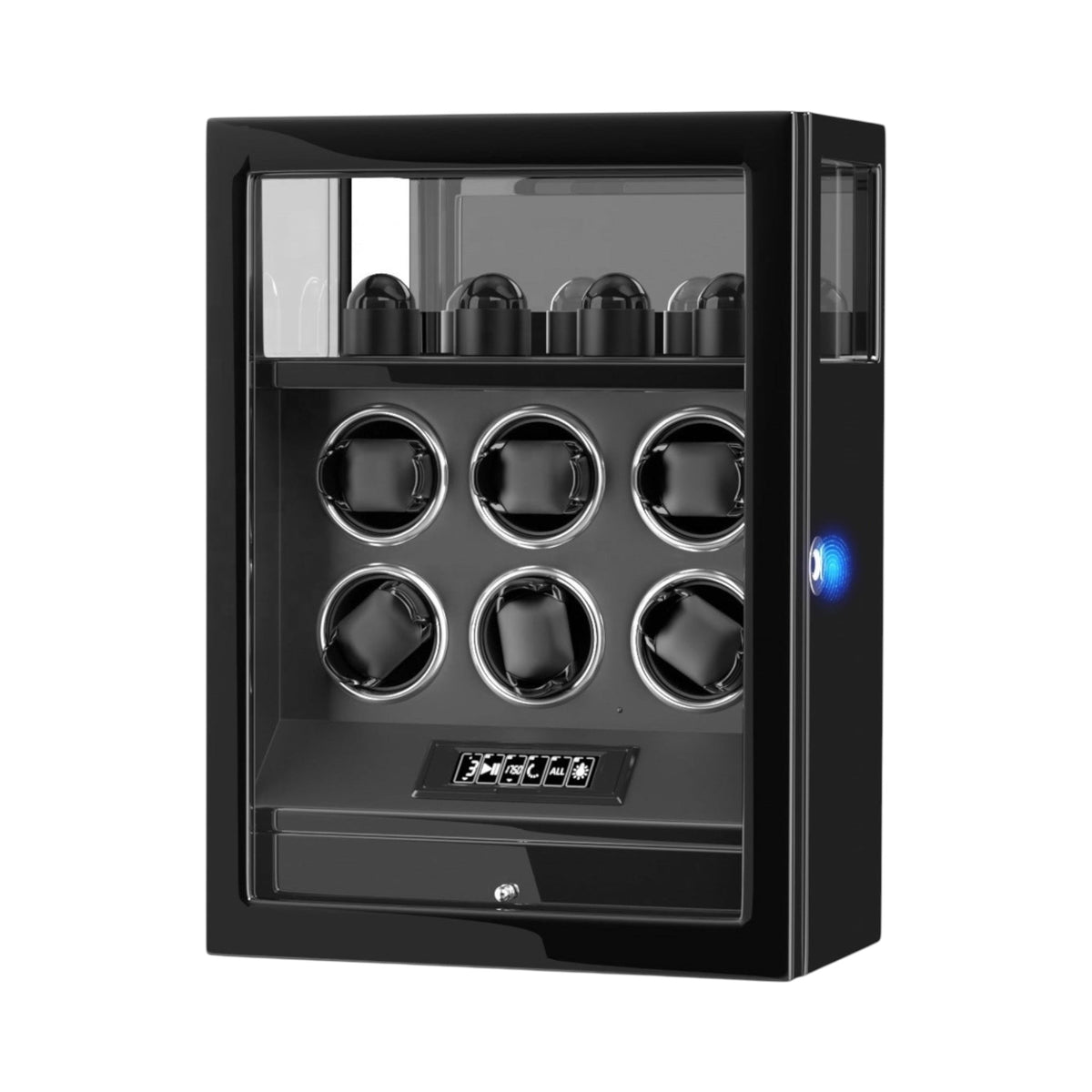 Remontoir Maison Orvian Rigel noir pour 6 montres automatiques avec finition laque piano et serrure biométrique