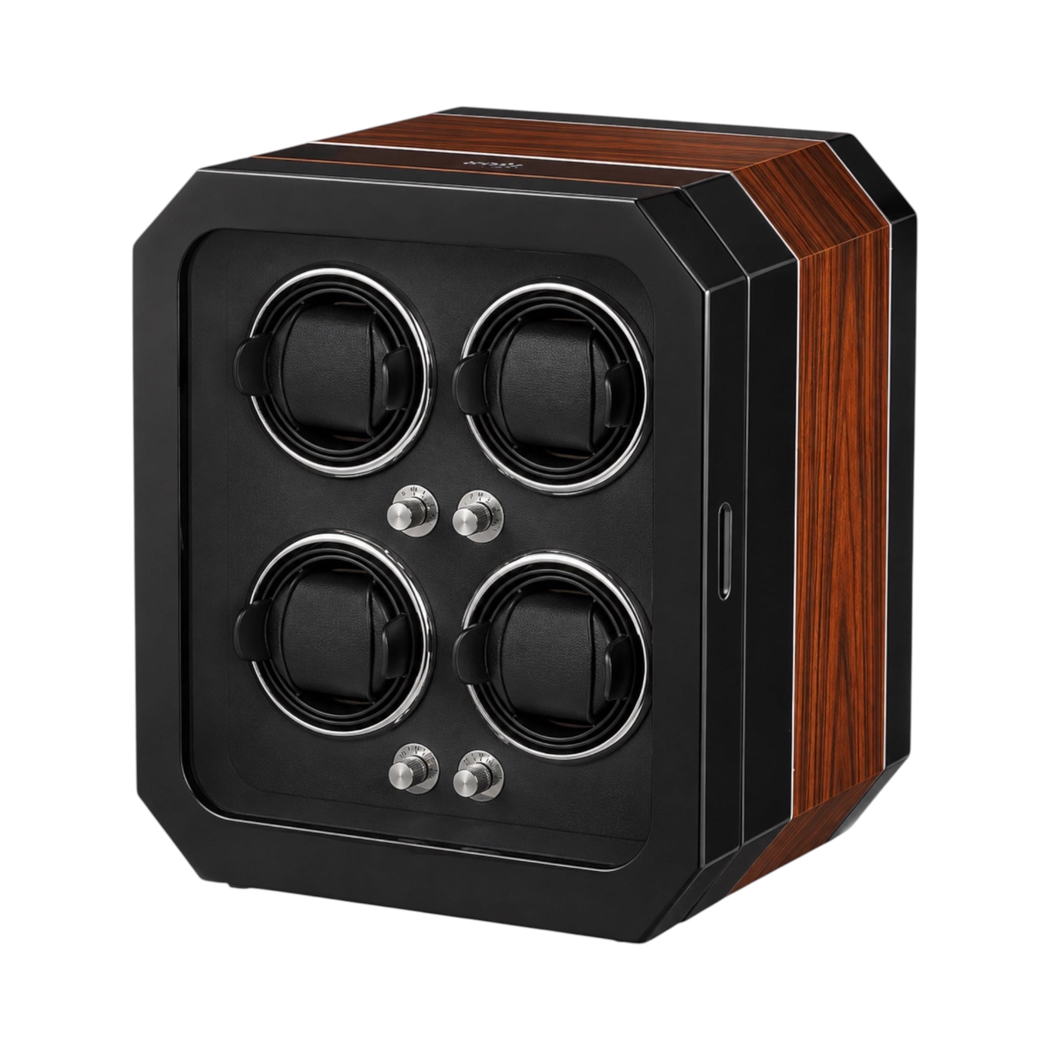 Remontoir Maison Orvian Cassiopée pour 4 montres automatiques en bois laqué noir et finition bois avec éclairage LED
