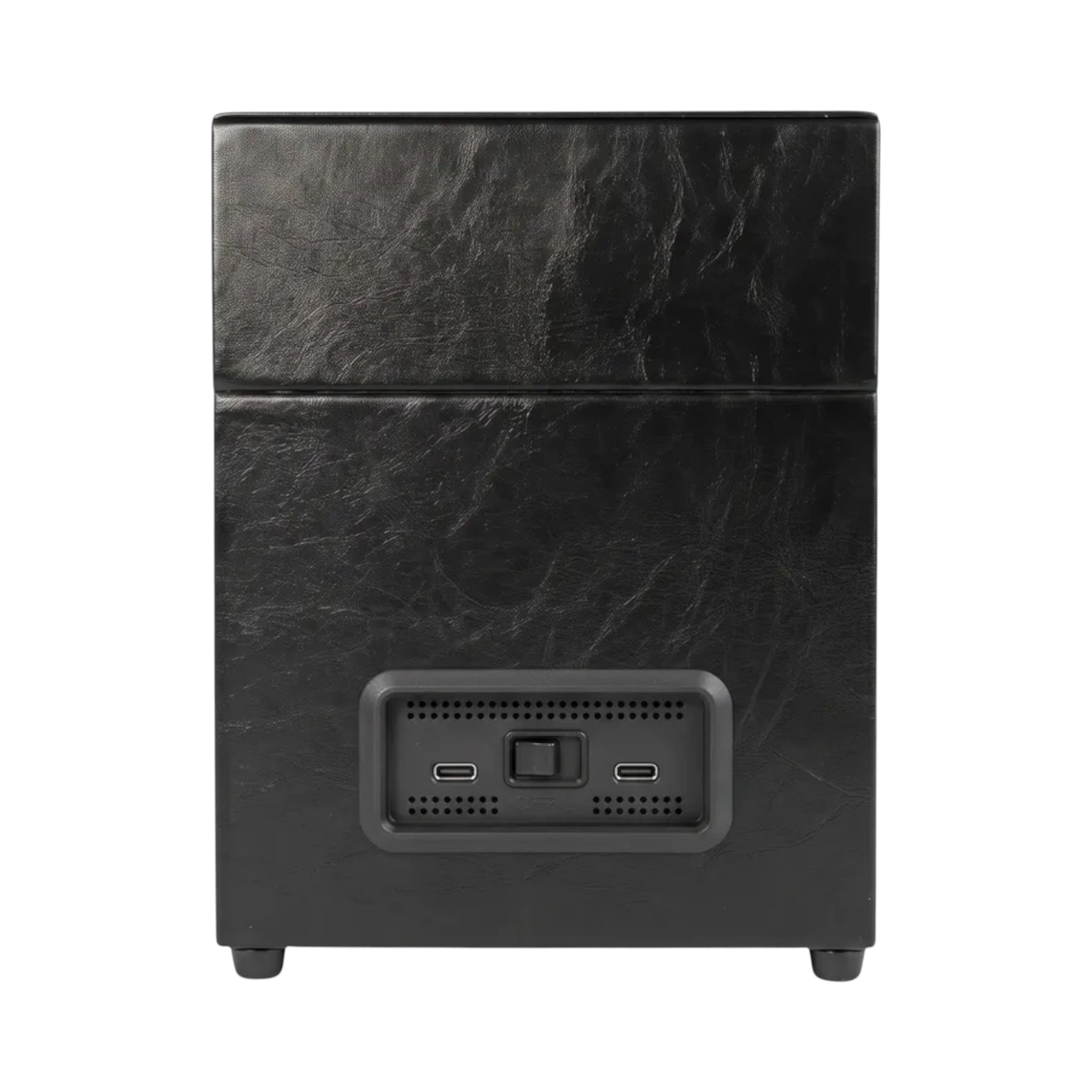 Vue arrière du remontoir pour 2 montres Maison Orvian en cuir PU noir carbone avec ports USB-C et interrupteur