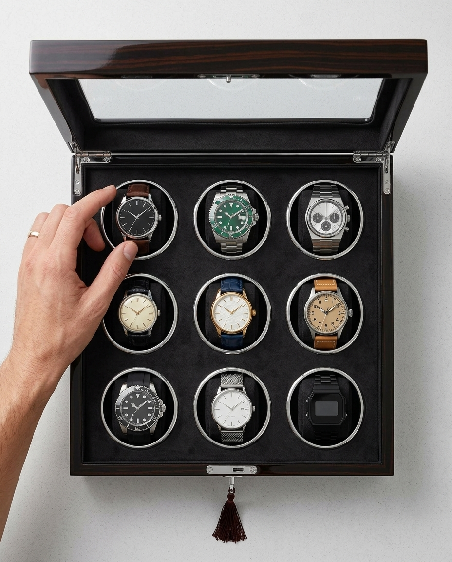 Neuf montres dans la boîte Opéra ouverte