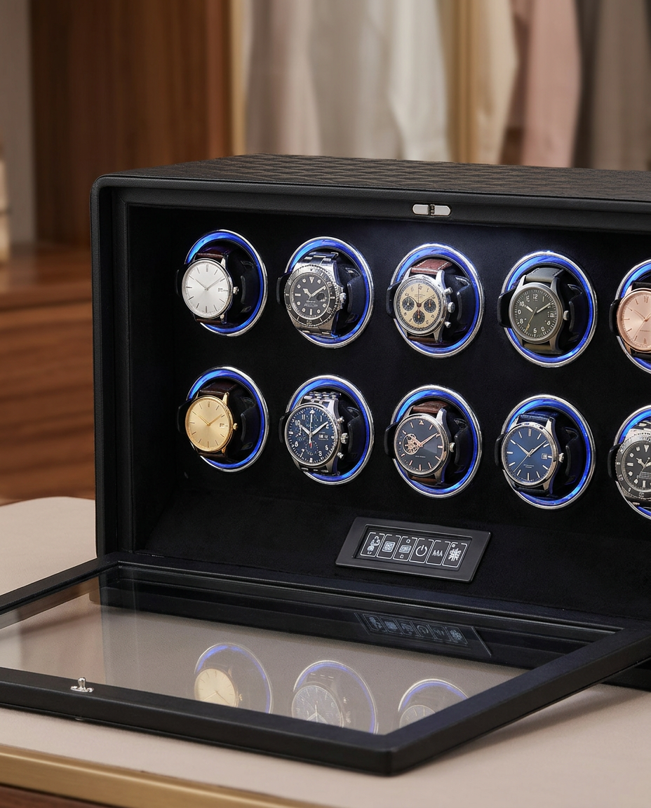 Rotors et anneaux LED du remontoir Pégase 12 montres