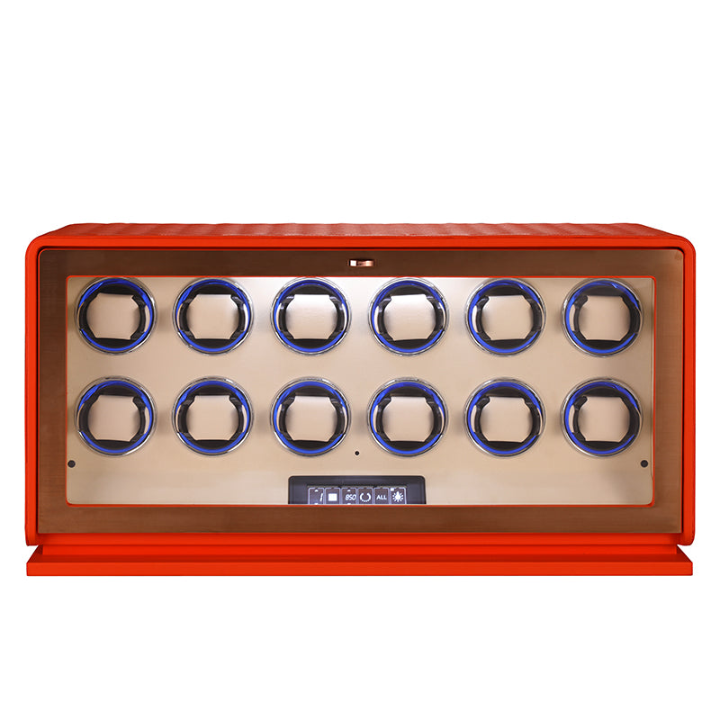 Remontoir Pégase 12 montres orange en cuir matelassé – Maison Orvian