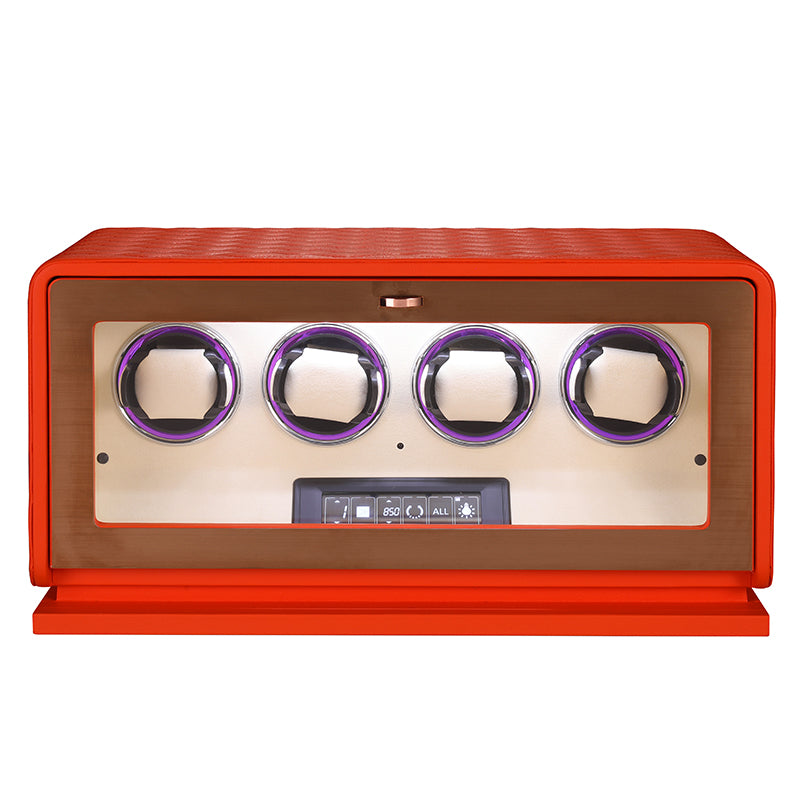 Remontoir Pégase 4 montres orange en cuir matelassé – Maison Orvian