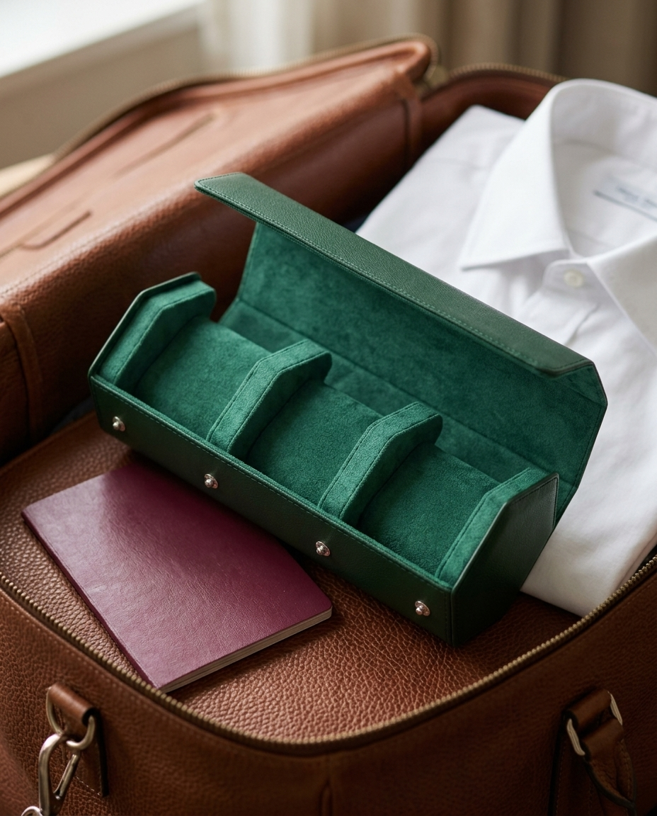 Étui Traversée 3 montres dans un bagage cabine