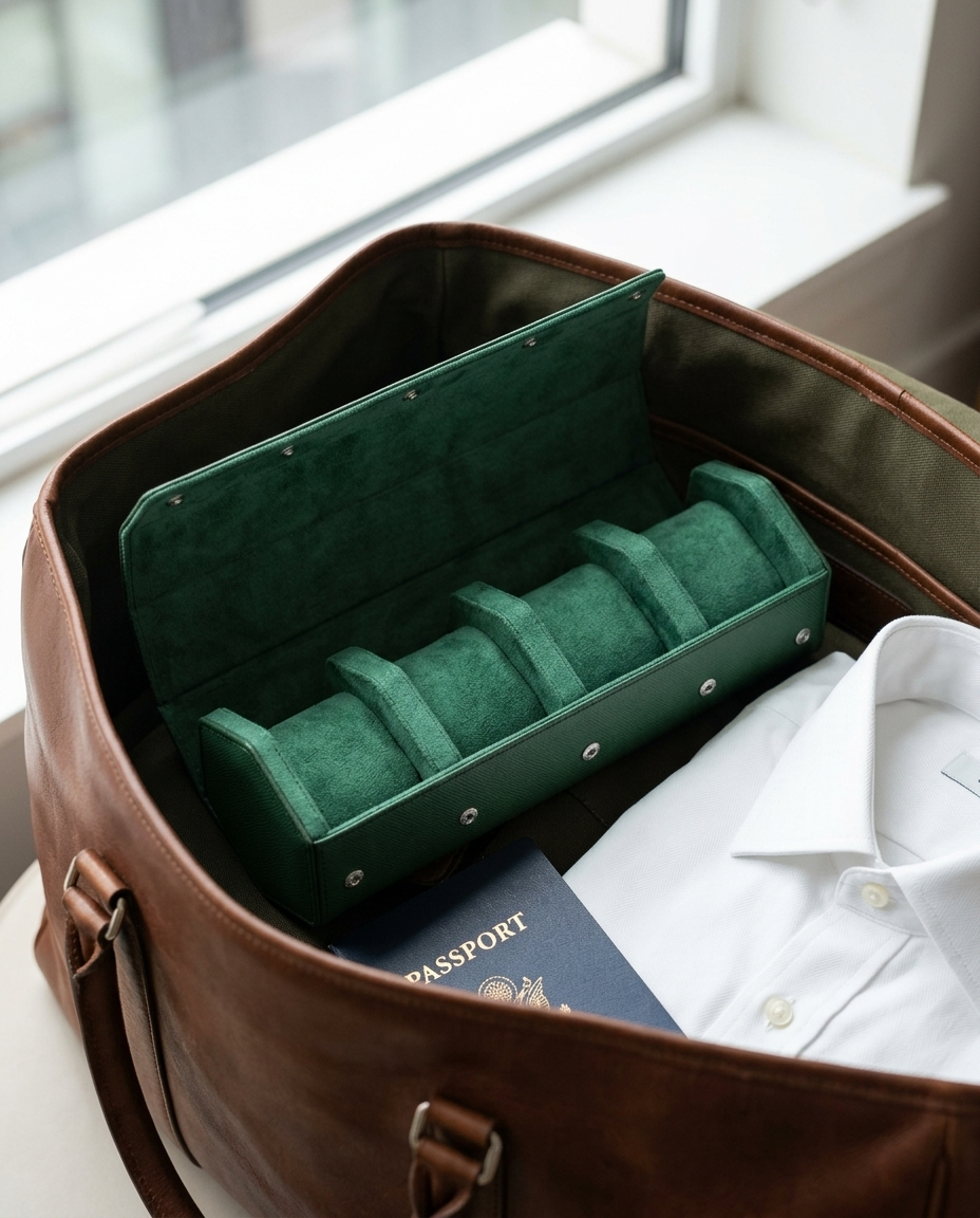 Étui Traversée 4 montres dans un bagage cabine