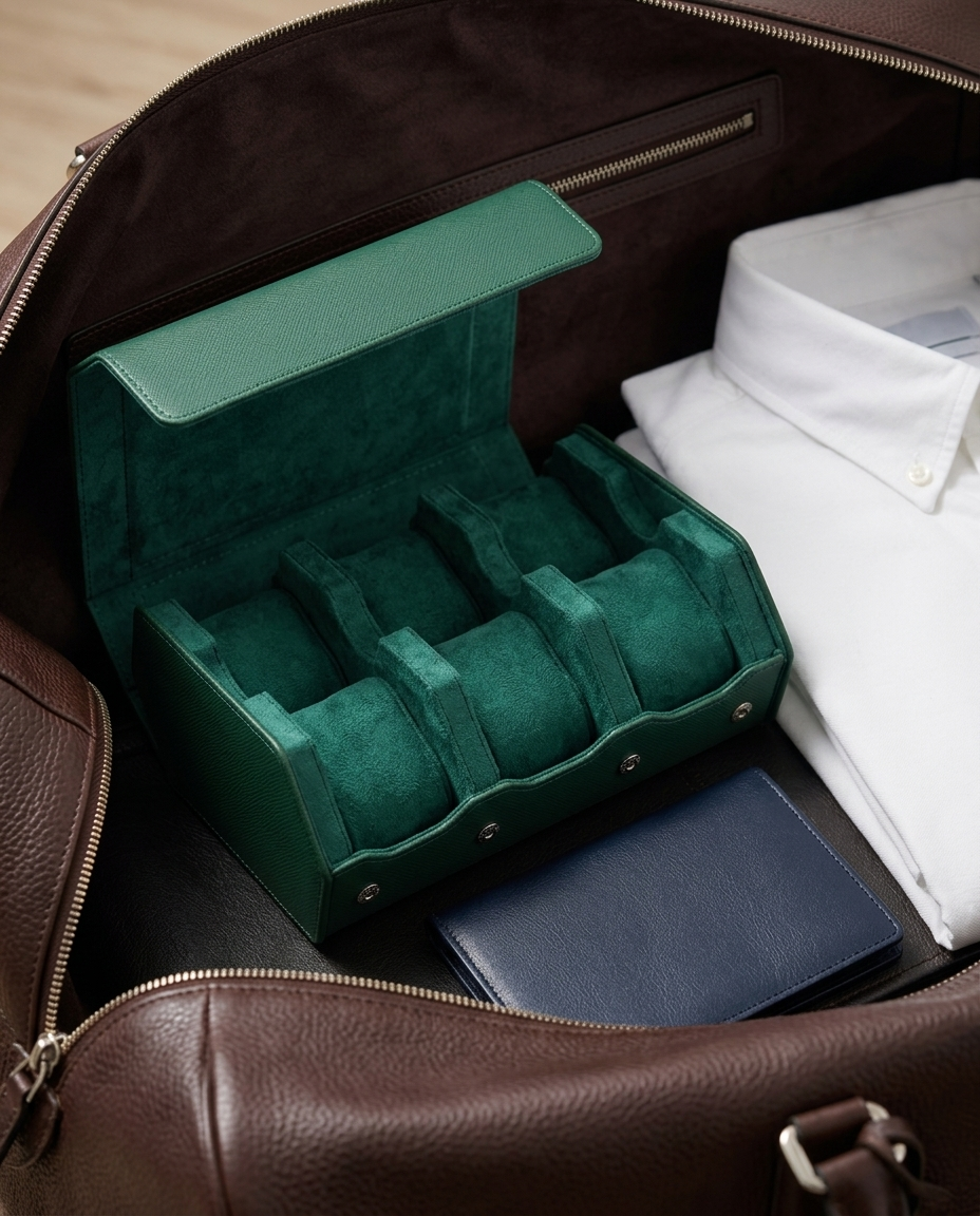 Étui Traversée 6 montres dans un sac de voyage