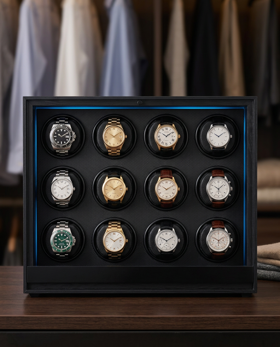 Remontoir Zénith 12 montres dans un dressing